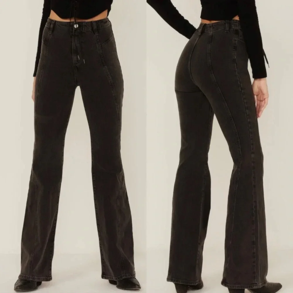 Free‎ People Florence Black Gray Flare Jeans